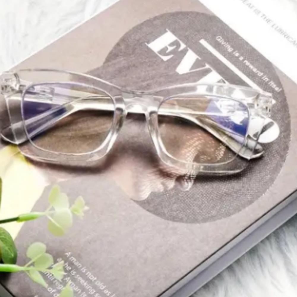 +4.00 Square reading glasses Oprah style Clear frame Blue light blocking readers - Picture 3 of 7